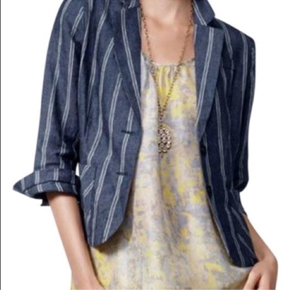 CAbi 871 Nautical Striped Linen Blue White Two Button
Blazer Size
